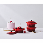 SNAL ELECTRO Set of 4 Ceramic Mini Casseroles with Lids – 10 cm, 250 ml, Cherry Red