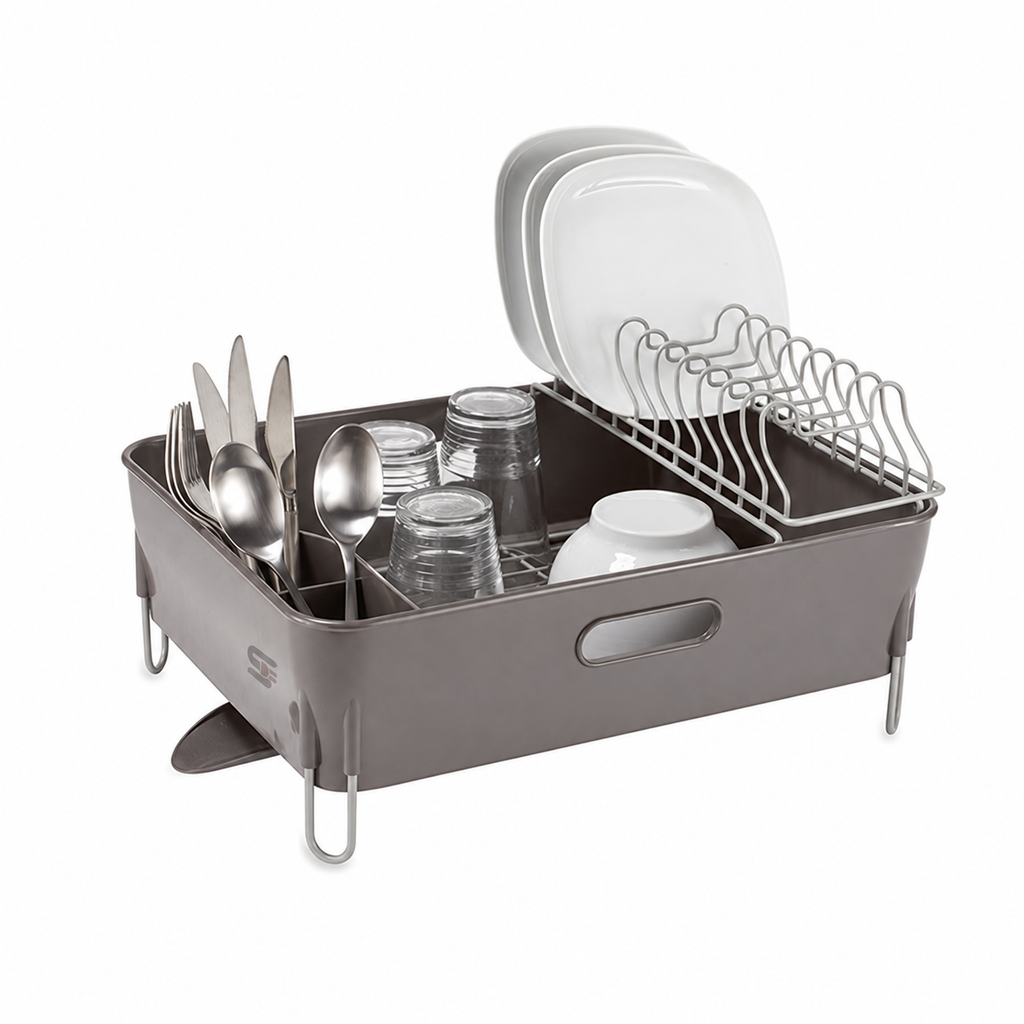 SNAL ELECTRO Dish Drying Rack with Drainage Tray & Swivel Spout – Grey