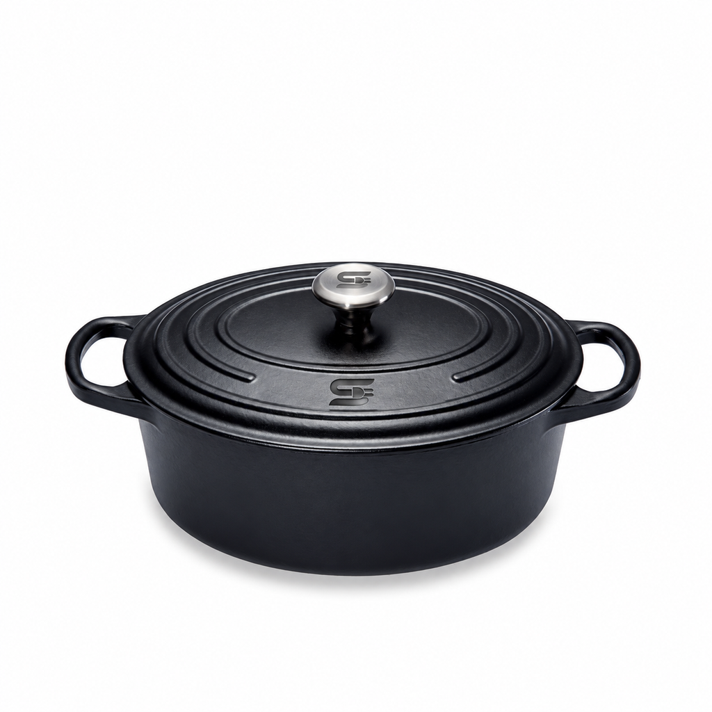 SNAL ELECTRO Enamelled Cast Iron Oval Casserole – 27 cm, 4.1 L, Matte Black