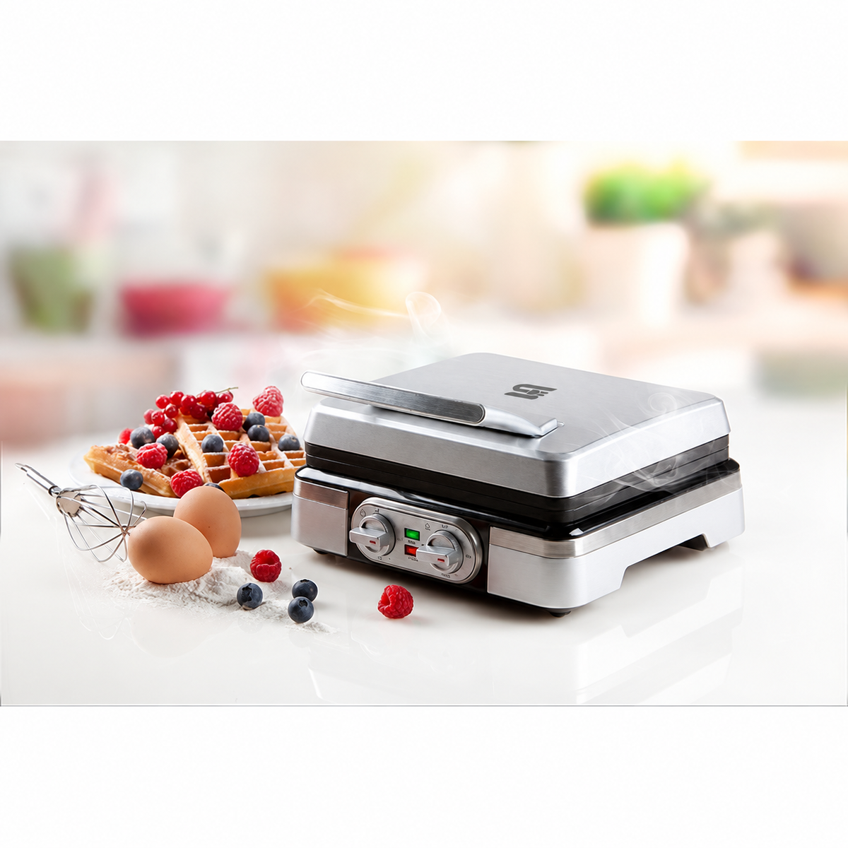 SNAL ELECTRO Stainless Steel Waffle Maker – 1400 W, Adjustable Temperature & Timer