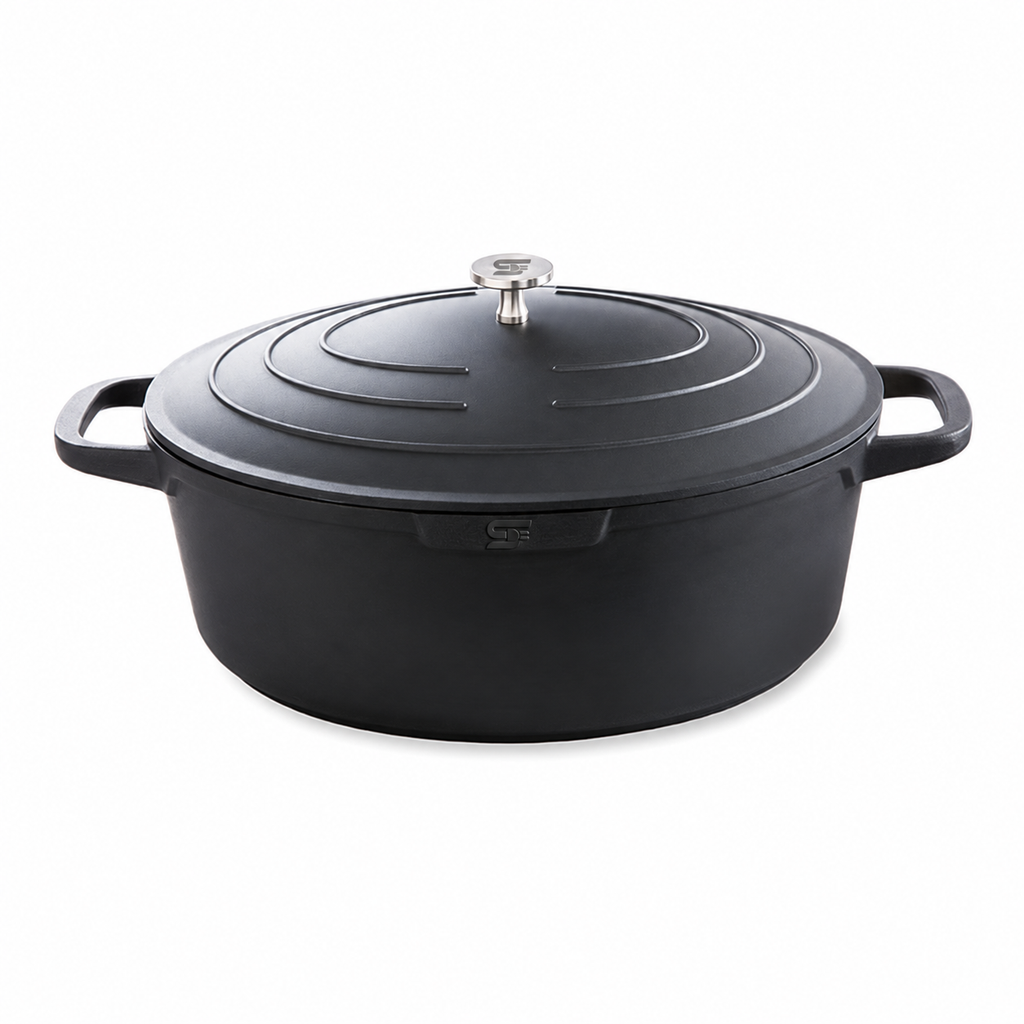 SNAL ELECTRO Lightweight Cast Aluminium Oval Casserole – 32 cm, 6.5 L, Black