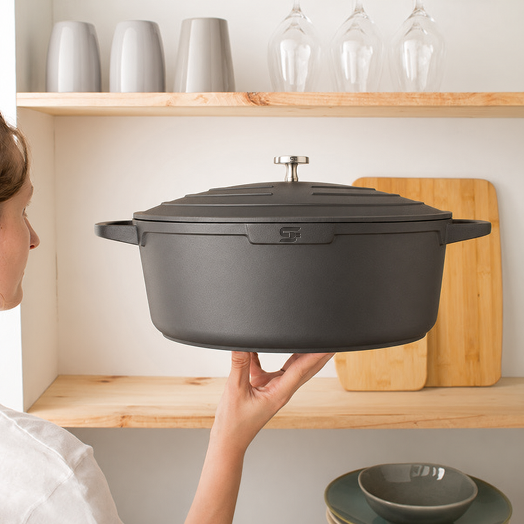 SNAL ELECTRO Lightweight Cast Aluminium Oval Casserole – 32 cm, 6.5 L, Black