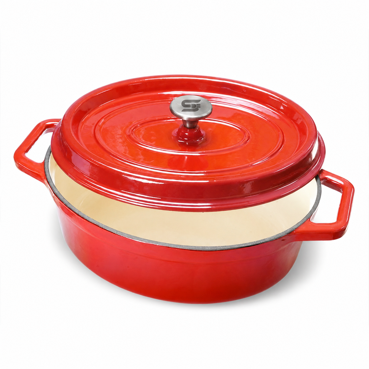 SNAL ELECTRO Enamelled Cast Iron Oval Casserole – 33 cm, 6 L, Red