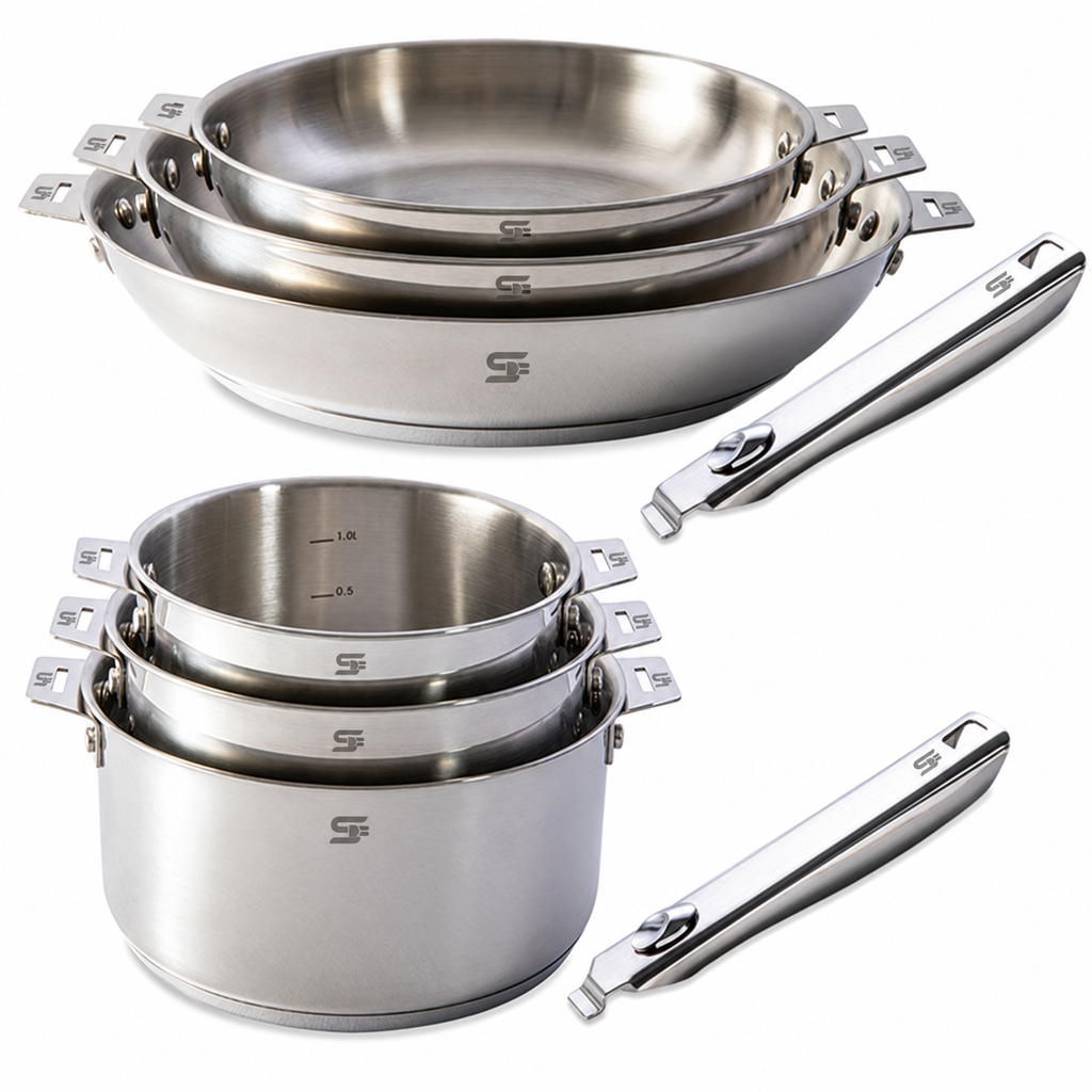 SNAL ELECTRO 8-Piece Stainless Steel Cookware Set with 2 Detachable Handles