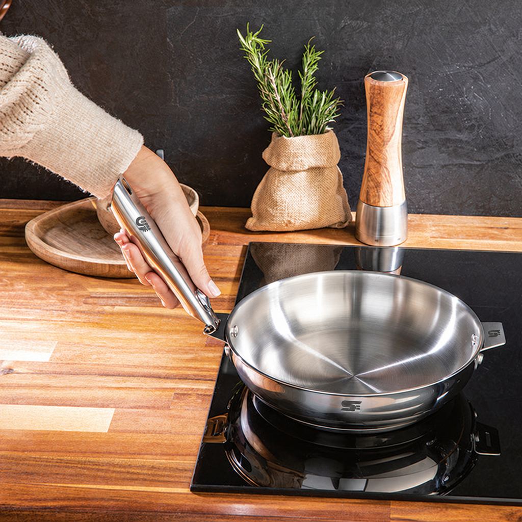 SNAL ELECTRO 8-Piece Stainless Steel Cookware Set with 2 Detachable Handles