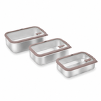SNAL ELECTRO 3-Piece Stainless Steel Food Container Set with Glass Lids – 700 ml, 1 L & 1.65 L