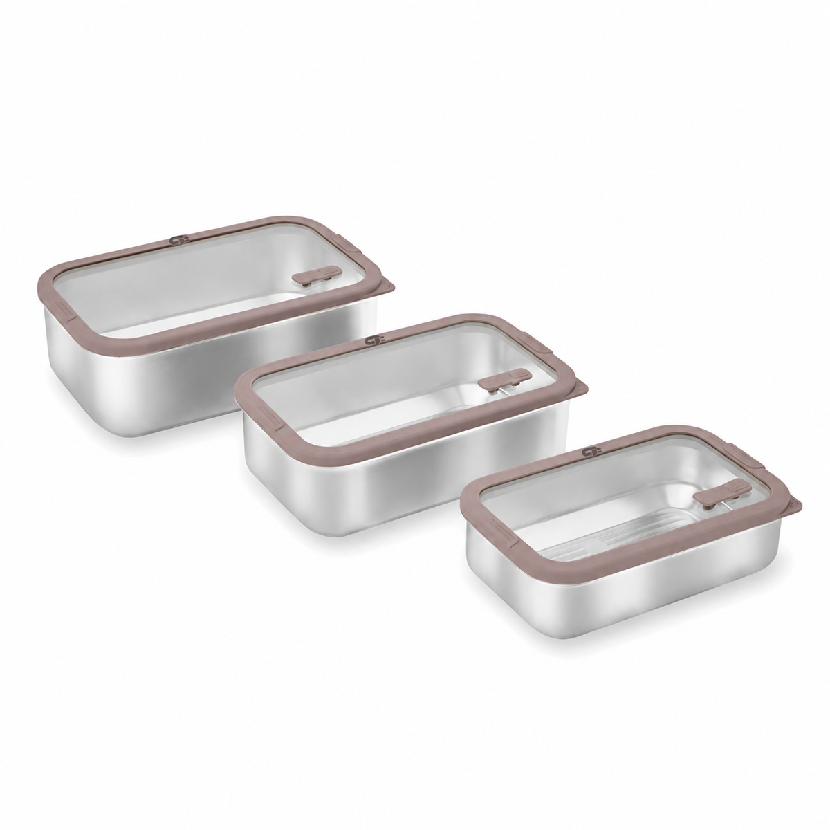 SNAL ELECTRO 3-Piece Stainless Steel Food Container Set with Glass Lids – 700 ml, 1 L & 1.65 L