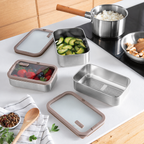 SNAL ELECTRO 3-Piece Stainless Steel Food Container Set with Glass Lids – 700 ml, 1 L & 1.65 L