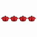 SNAL ELECTRO Set of 4 Ceramic Mini Casseroles with Lids – 10 cm, 250 ml, Cherry Red