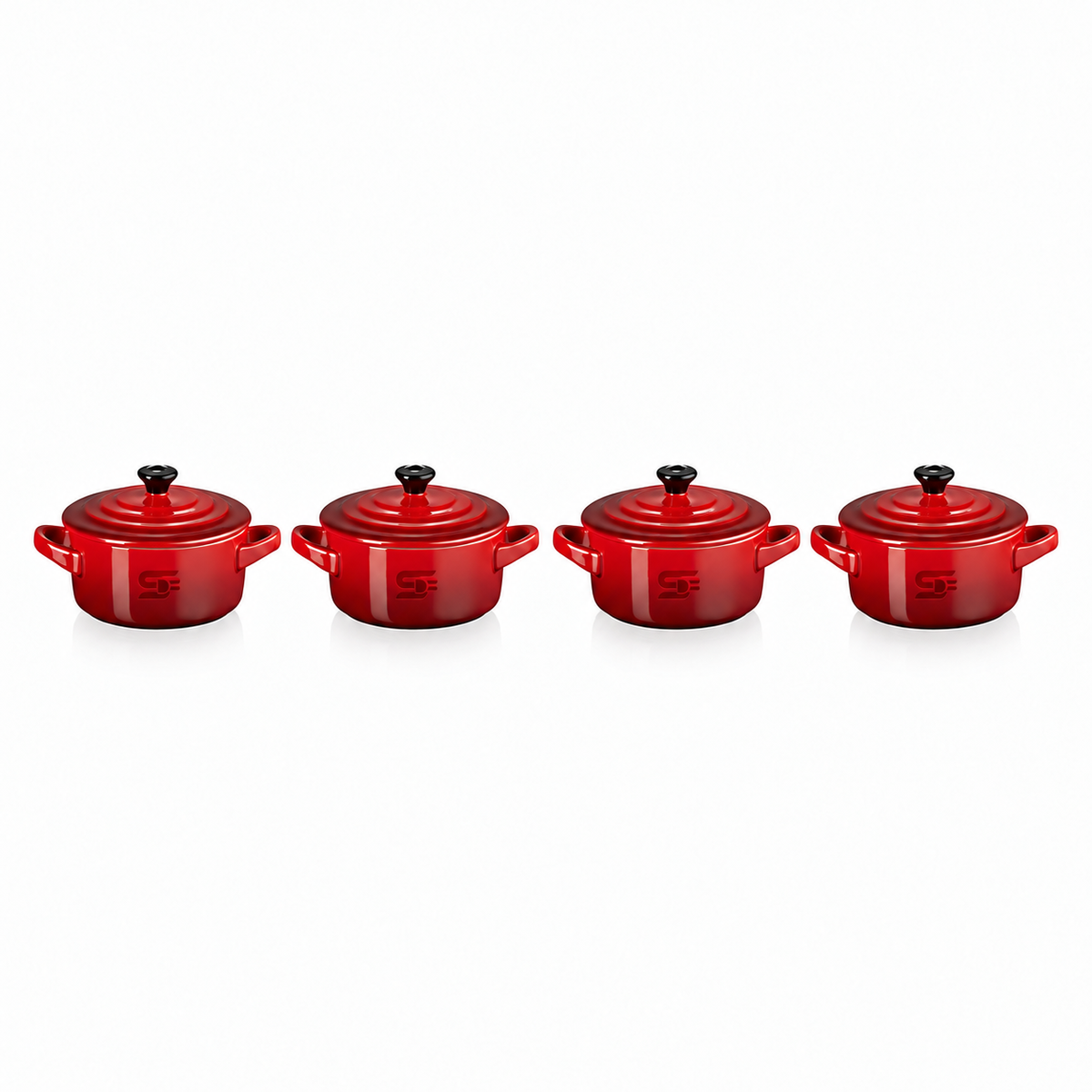 SNAL ELECTRO Set of 4 Ceramic Mini Casseroles with Lids – 10 cm, 250 ml, Cherry Red