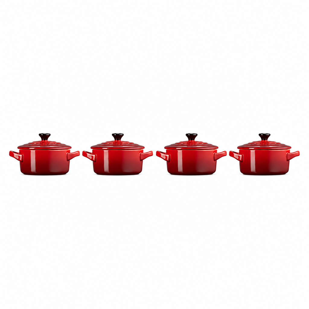SNAL ELECTRO Set of 4 Ceramic Mini Casseroles with Lids – 10 cm, 250 ml, Cherry Red
