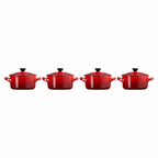SNAL ELECTRO Set of 4 Ceramic Mini Casseroles with Lids – 10 cm, 250 ml, Cherry Red