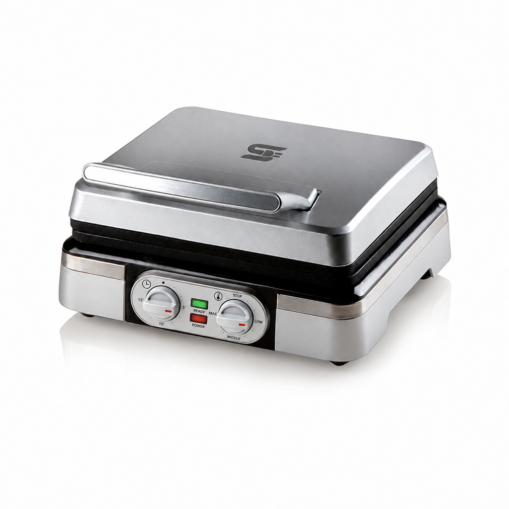 SNAL ELECTRO Stainless Steel Waffle Maker – 1400 W, Adjustable Temperature & Timer